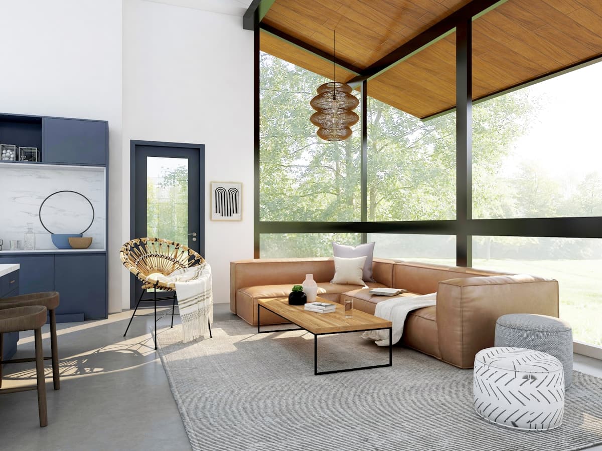 Living room with tall indoor plant