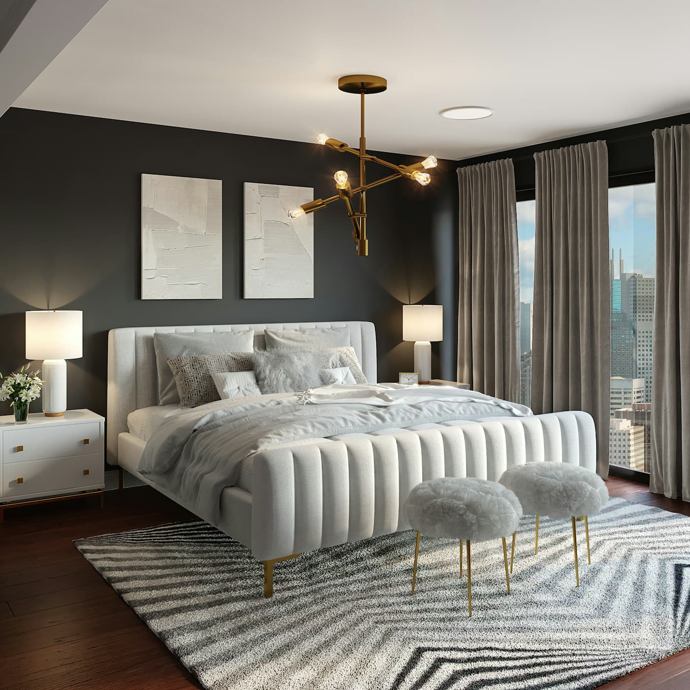 Minimalist lounge with neutral furnishings